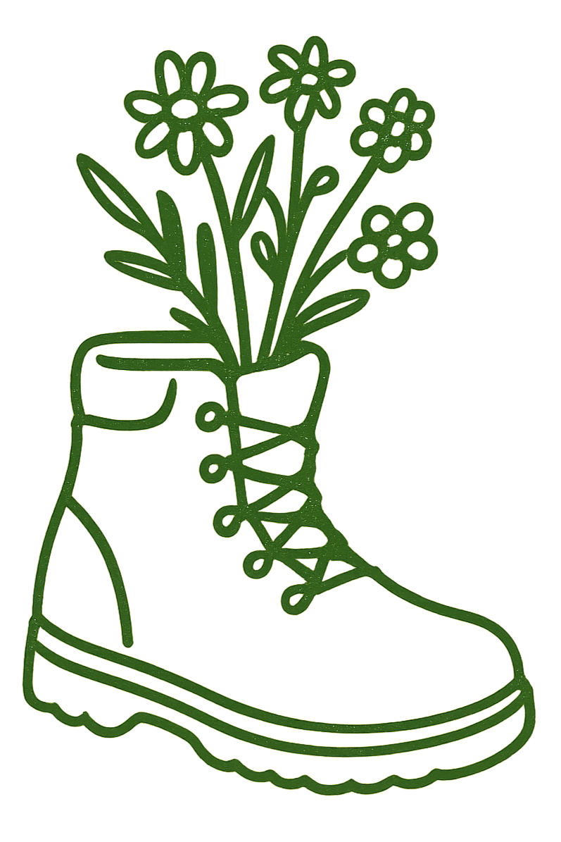 Outline of a boot with a bundle of flowers on a white background