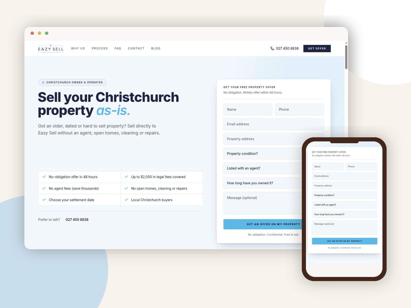 EazySell property lead system shown on desktop and mobile