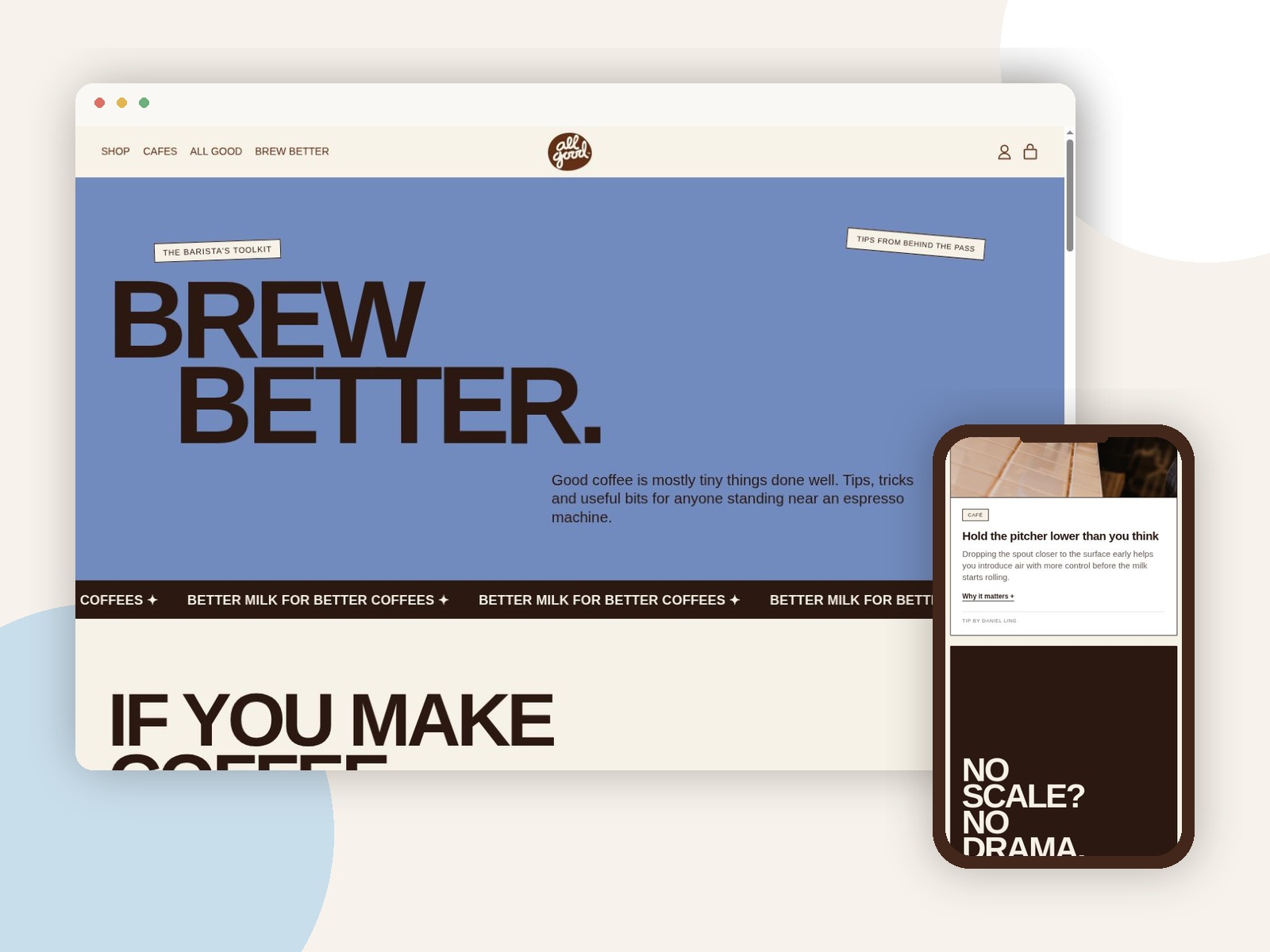 All Good Brew Better coffee resource shown on desktop and mobile