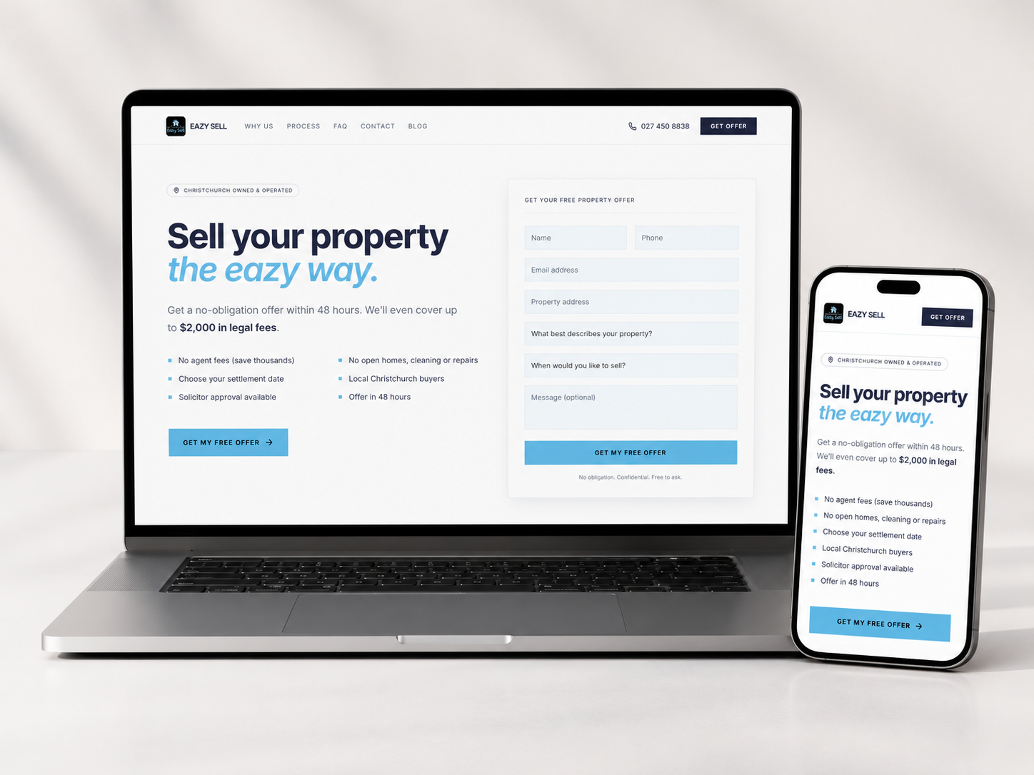 EazySell lead generation website shown on laptop and mobile