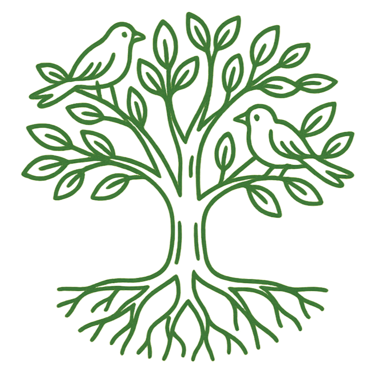 Green tree with birds